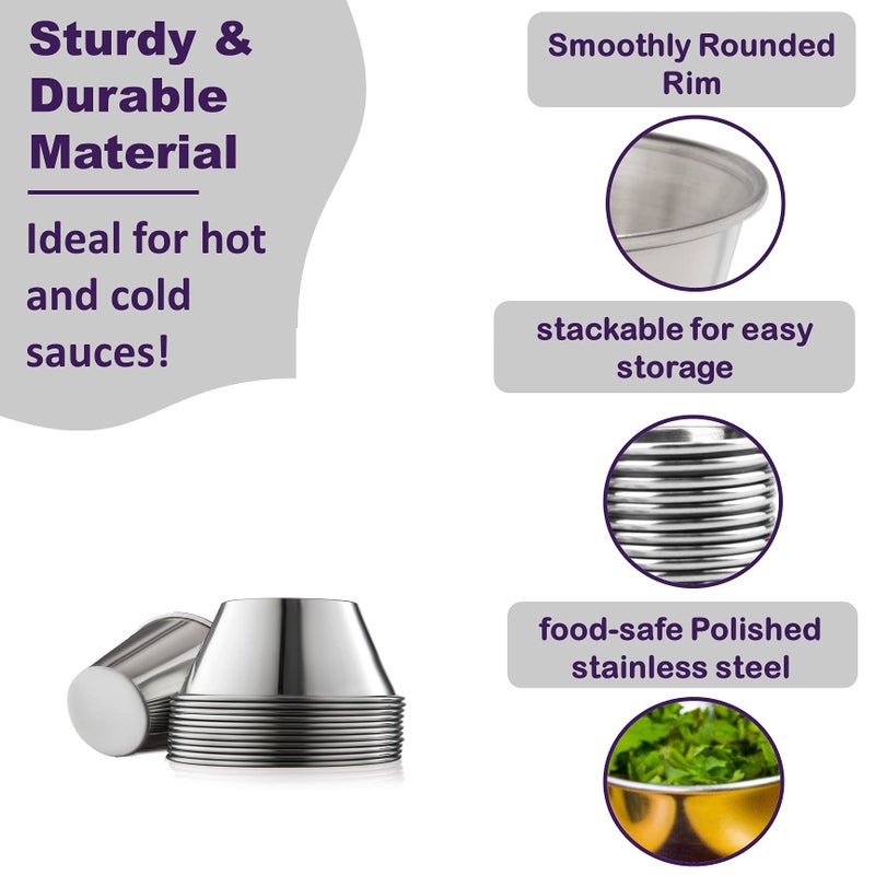Nechtik Small Sauce Cups, Stainless Steel Ramekin Dipping Sauce Cup, Commercial Grade Individual Round Condiment cups (24 of 1.5 oz.) - Image 3
